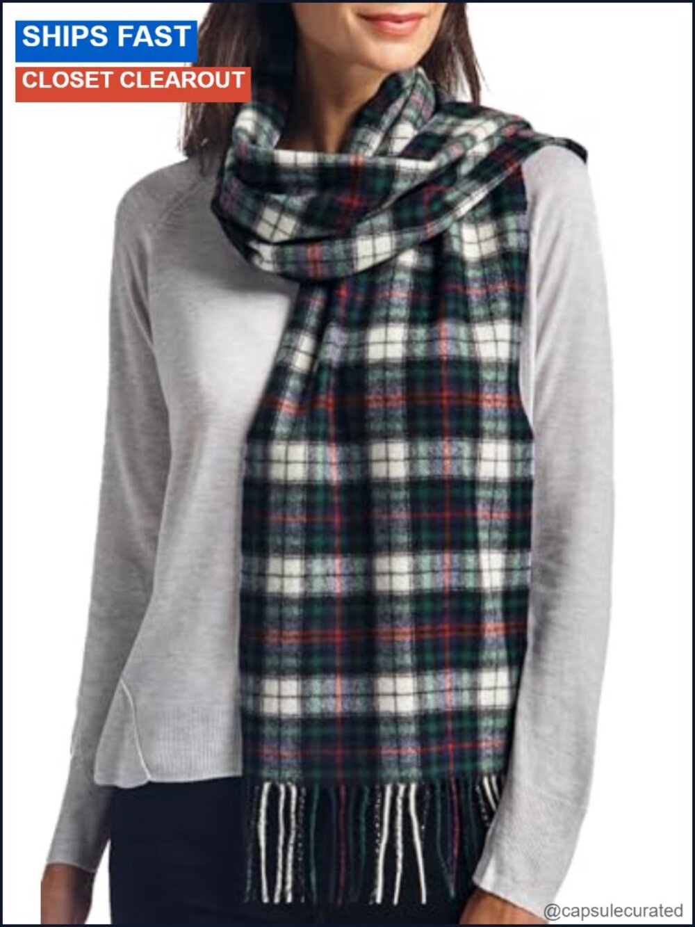 100% Pure Cashmere Winter Scarf with Fringe, 66" x 12", Lightweight, Luxurious